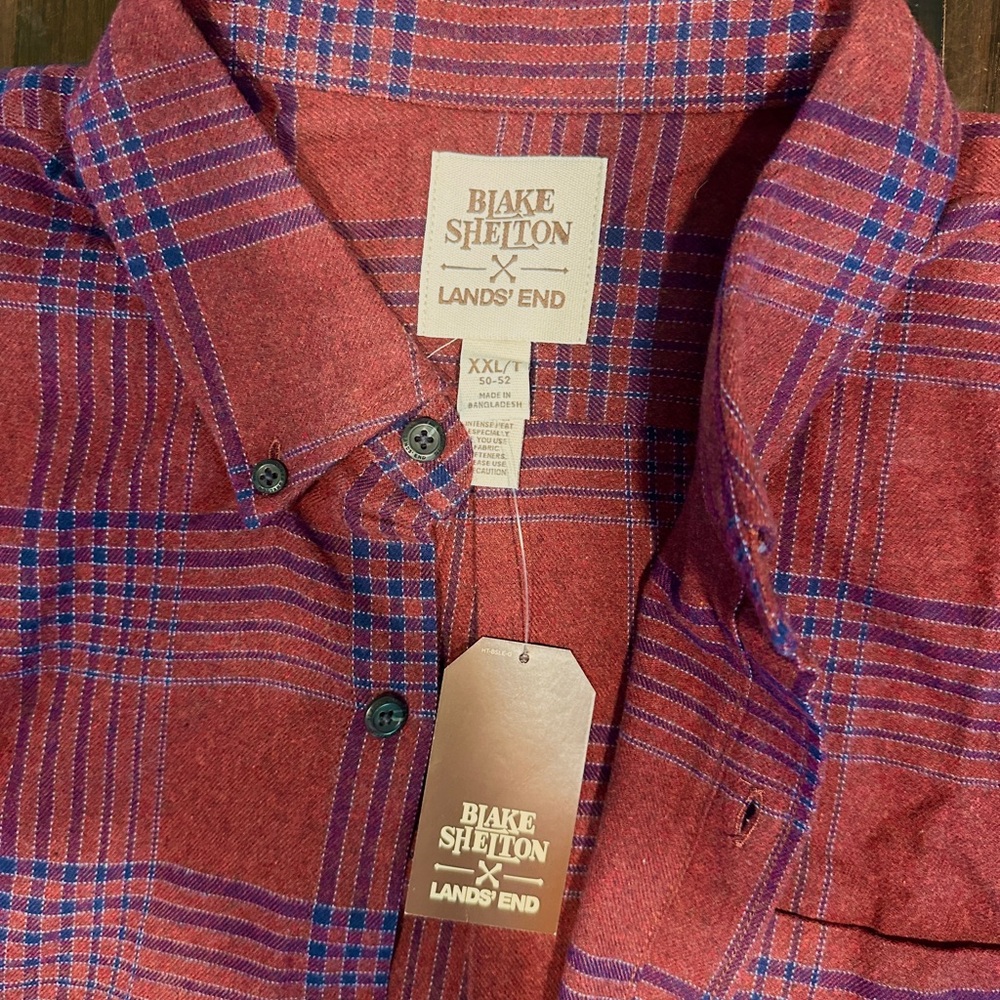 Blake Shelton x Lands' End Red and Blue Heavyweight 100% CottonPlaid Men's Shirt